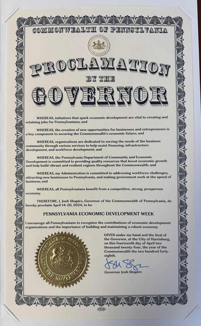 Proclamation of the Governor: Pennsylvania Economic Development Week (April 14-20, 2024)