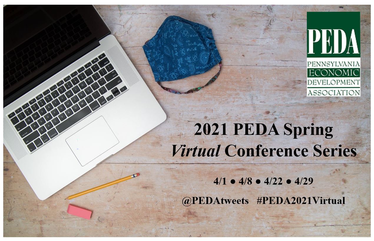 This image includes information regarding the 2021 PEDA Spring Virtual Conference Series, including dates (April 1st, 8th, 22nd and 29th) and social media information.